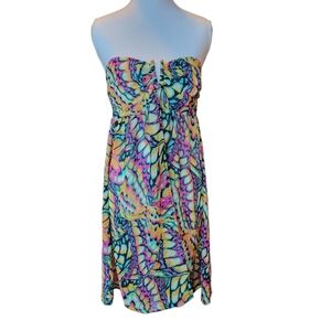 Kenneth Cole Reaction Colorful Abstract Butterfly Fairycore Strapless Top
